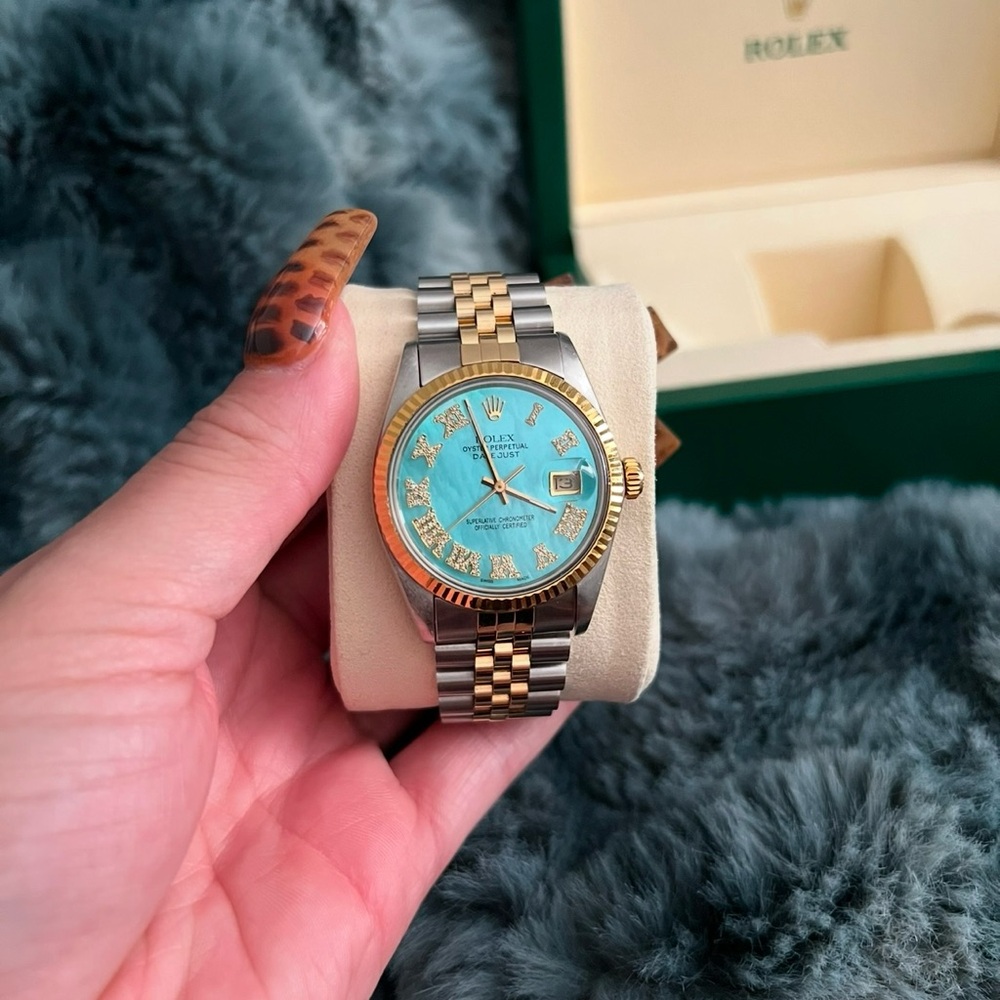 Rolex Two-Tone Watch with Turquoise Dial